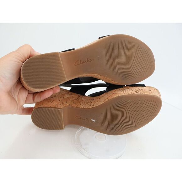 Clarks Rose Erin Strappy Cork Wedge Heel Platform Sandals Black Size 10M - Picture 10 of 10